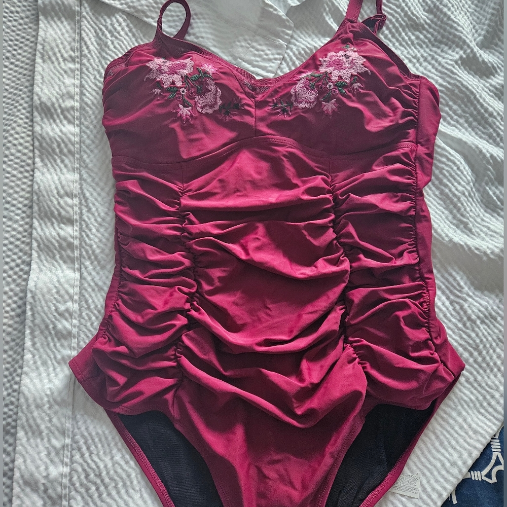 Burgundy Floral One-Piece Swimsuit